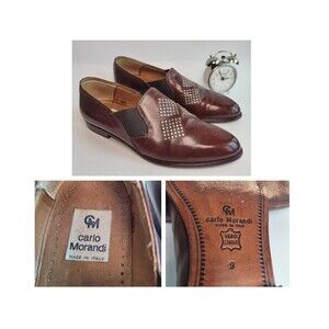 VTG 70s Studded Leather Loafer Shoe Cognac Men US 9 Slip On ITALY Carlo Morandi